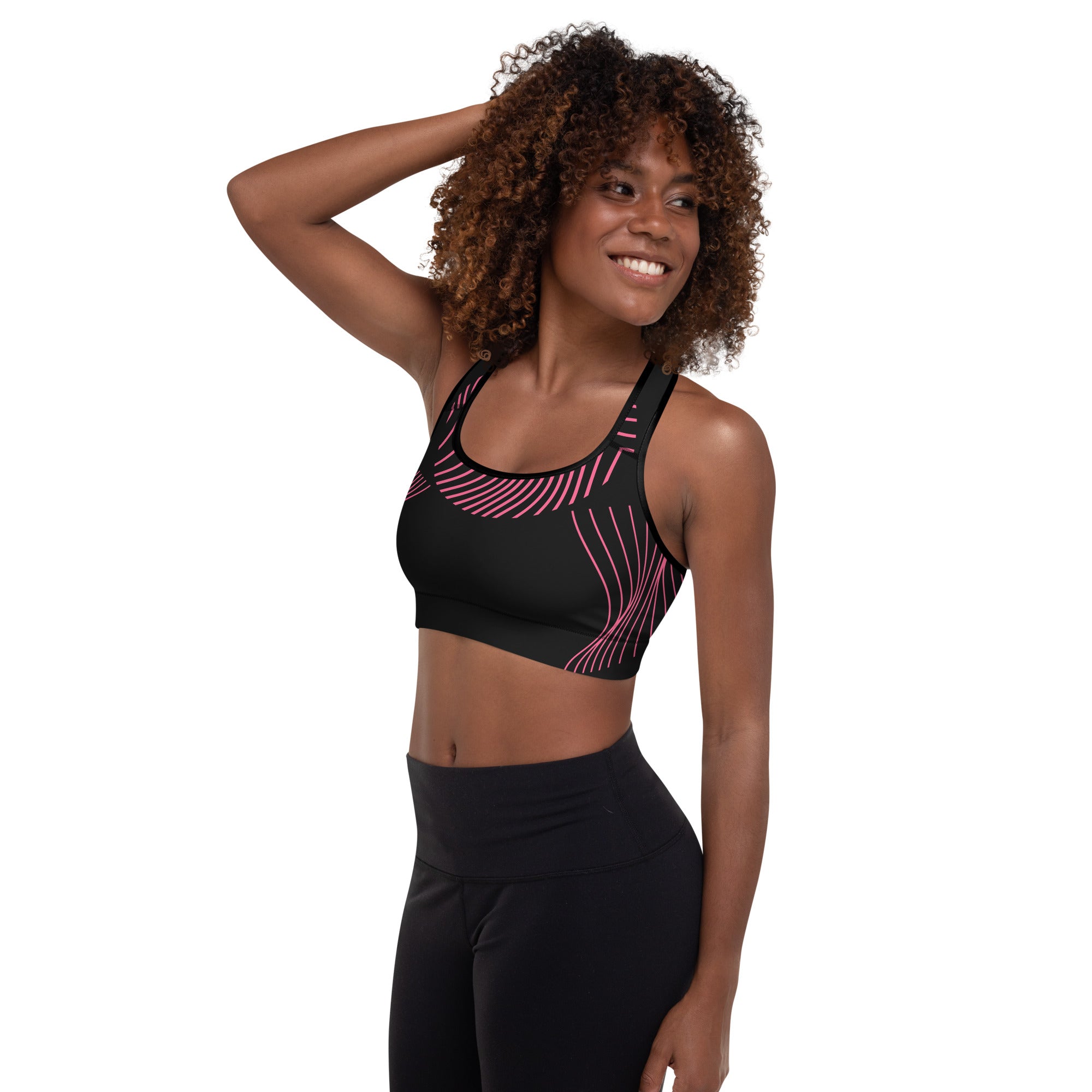 Black Sports Bra as Gym top. Ideal runner's top, yogi's top or bra for pilates or dance practice. RippleFX by WickedYo.